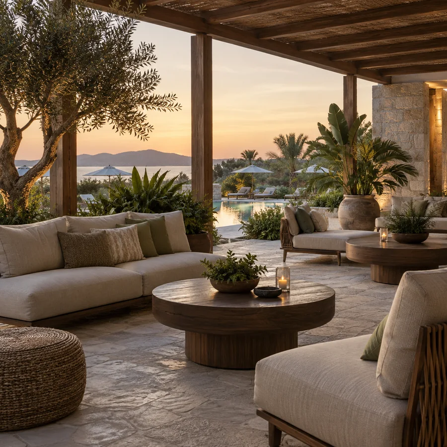 Outdoor seating for a resort terrace